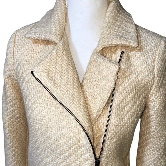 Anthropologie PIM + LARKIN Cream Wool Blend Jacket Coat XS Moto Old Money Woven - Picture 1 of 12